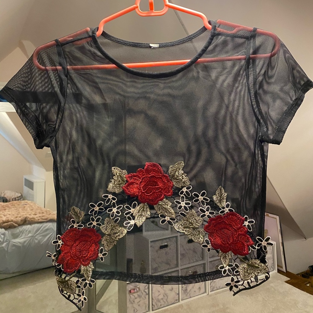 rose mesh crop top